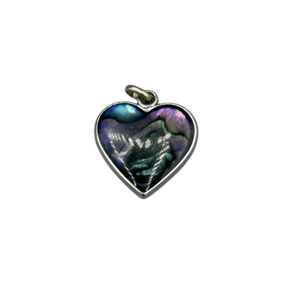 Abalone Shell Heart Pendant Silver Tone | Magnetic Tested | 1”